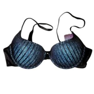 Hers by Herman Blue & Black Lace Bra Sz 36B